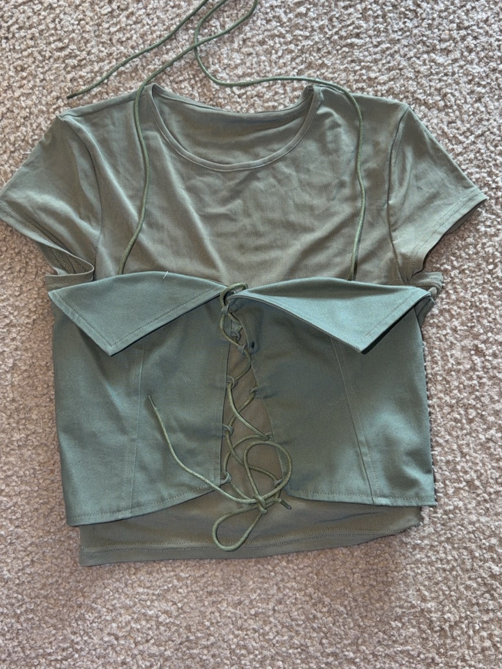 I.AM.GIA Olive Lace-Up Layered Crop Top